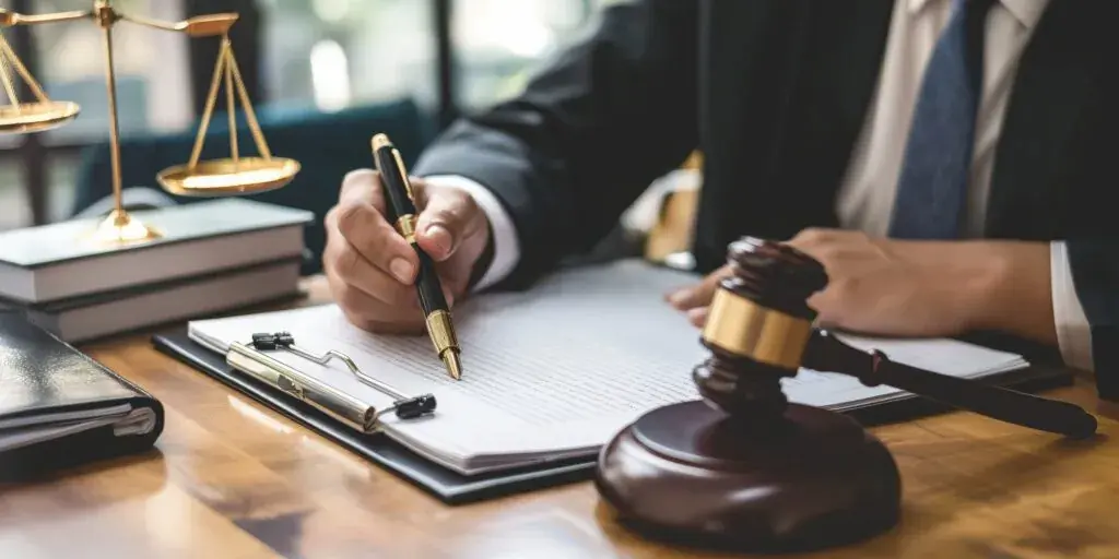 Attorney meeting with healthcare professionals to discuss arbitration strategy.