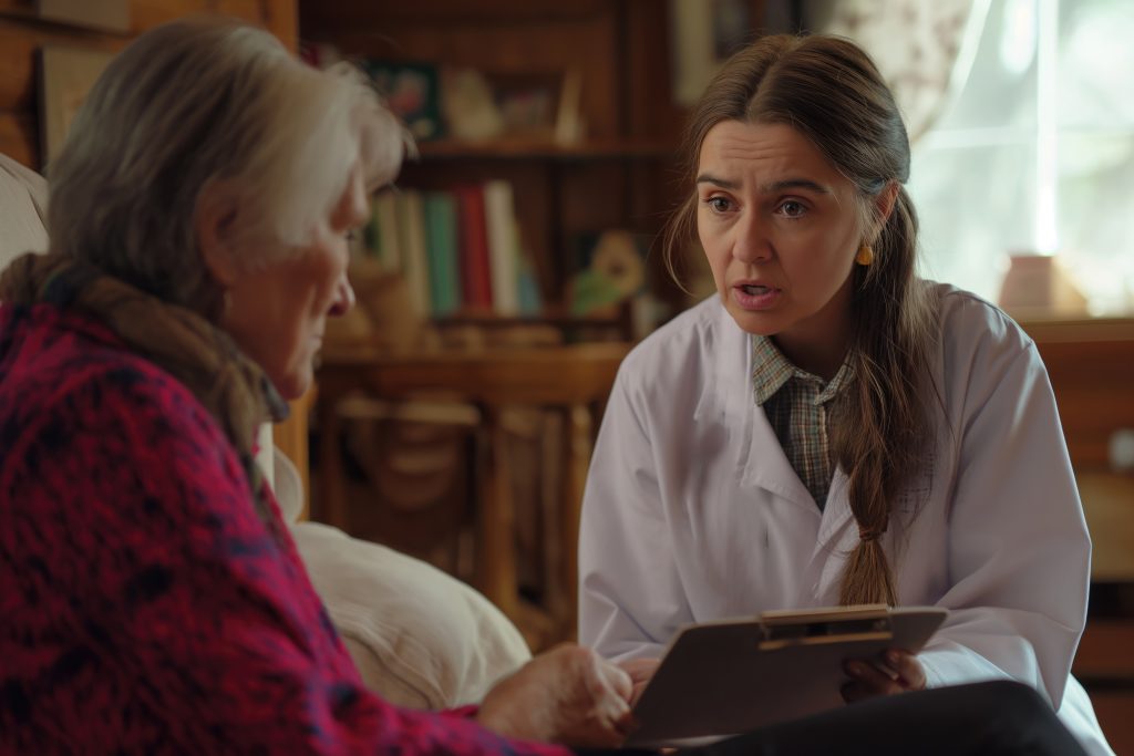 Elderly patient receiving medical attention after nursing home neglect